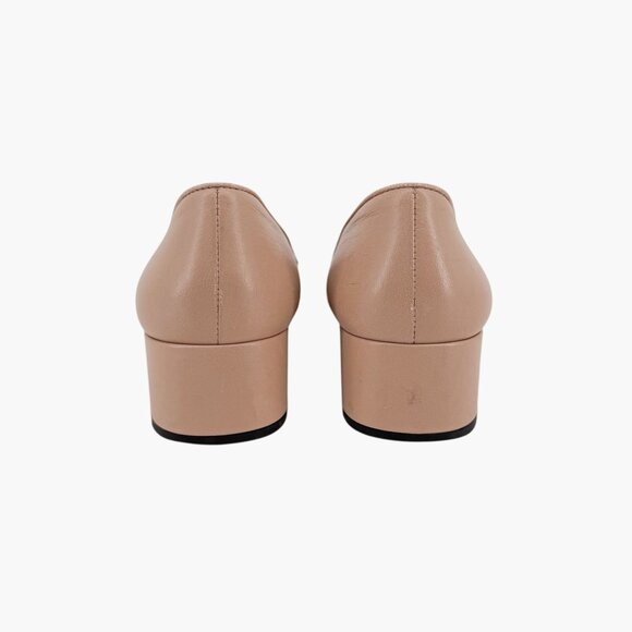 Prada Cap Toe Logo Ballet Pumps Heels Beige Leather Size 40 US 10 Block Heel